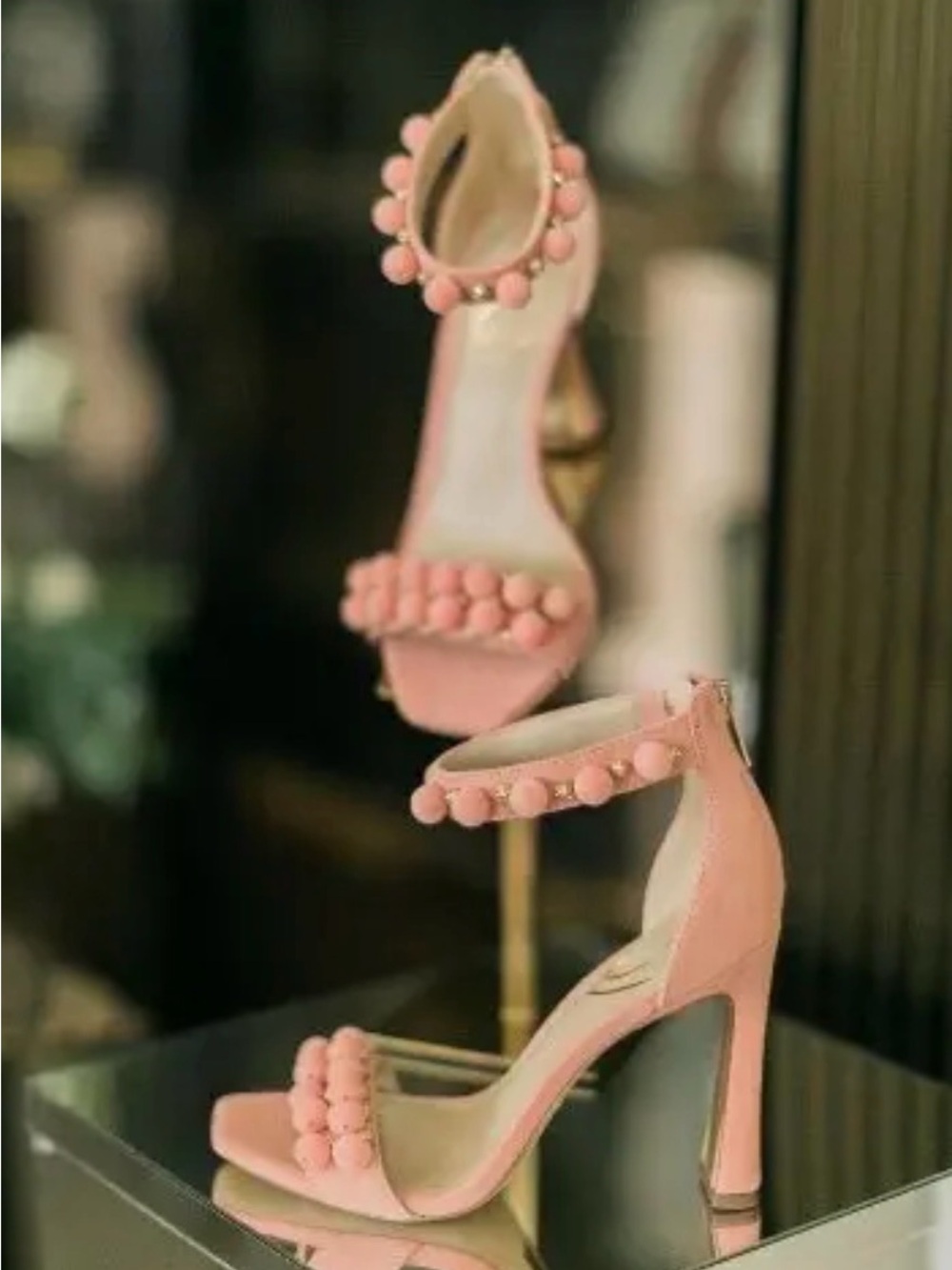 Sam Edelman Pink Pom-Pom Ankle Strap High Heels